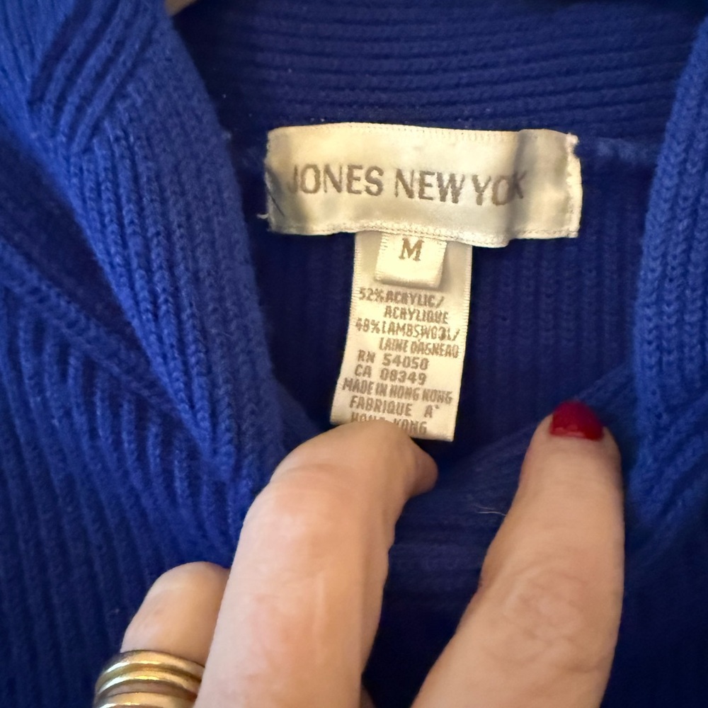 Jones New York Blue Lambs Wool Blend Ribbed Turtleneck Tunic Sweater Women M - Picture 3 of 5